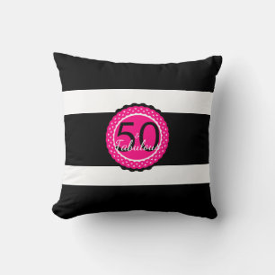 Coussin Cadeau d'anniversaire 50 ans rose chaud et noir &