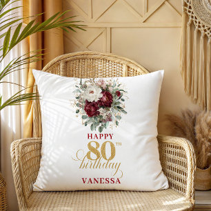Coussin Cadeau d'anniversaire 80 ans Burgundy Blush Intemp