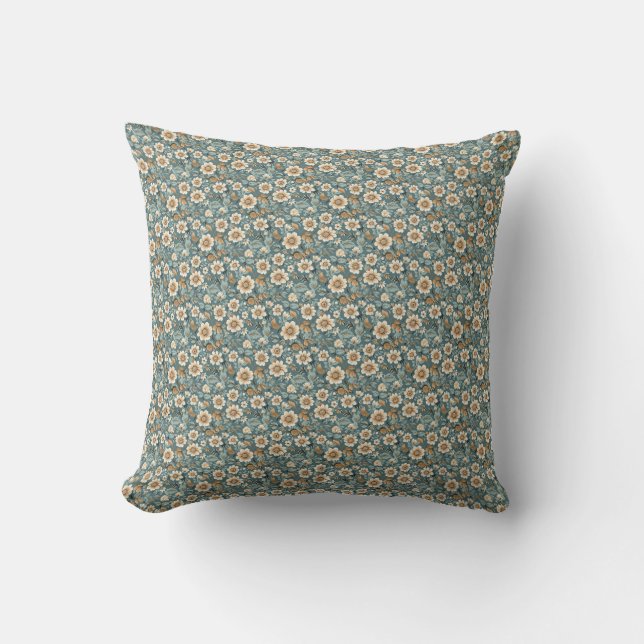 Coussin Cadeau d'anniversaire | Modèle floral turquoise et (Recto)