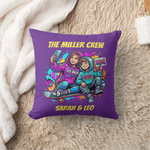 Coussin Cadeau d'anniversaire violet pour un fils patineur