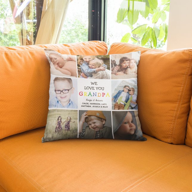 Coussin Cadeau de collage photo "On t'aime" pour papi (Créateur téléchargé)
