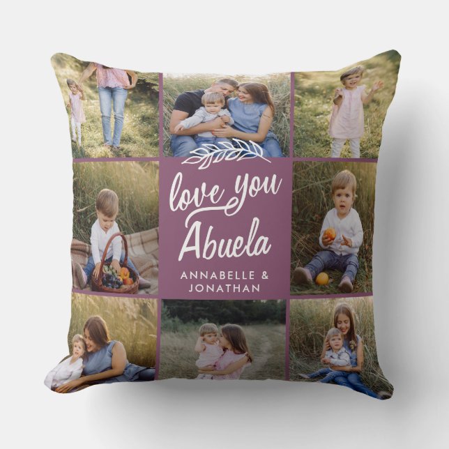 Coussin cadeau de famille 8 photo petit-enfant simple typo (Recto)