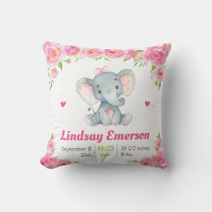 Coussin Cadeau de fête prénatale pour fille avec éléphant