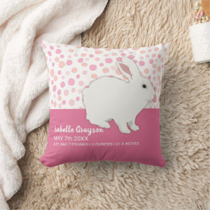 Coussin Cadeau de lapin à pois rose girly