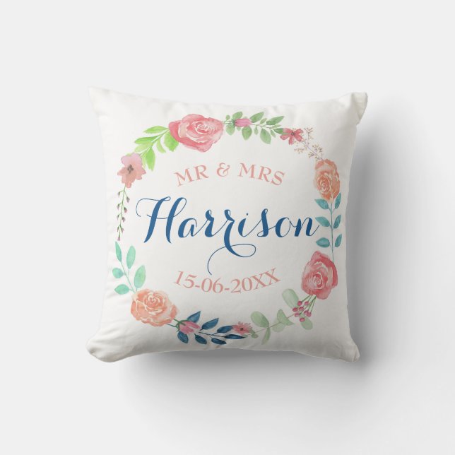 Coussin Cadeau de M. et de Mme Floral Wedding Cushion (Recto)