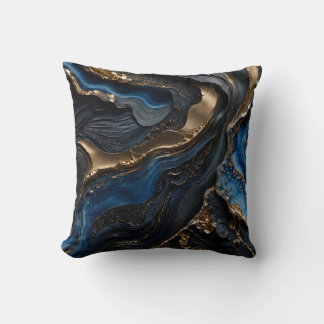 Coussin Cadeau de marbre abstrait bleu marine or luxe fonc