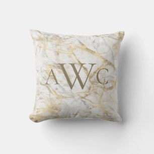 Coussin Cadeau de marbre gris blanc or avec initiales mono