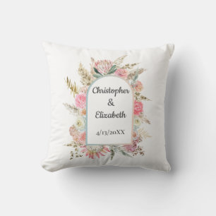 Coussin Cadeau de mariage bohème floral personnalisé