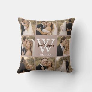 Coussin Cadeau de mariage familial à monogramme multi phot