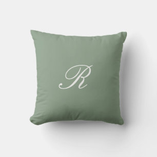 Coussin Cadeau de mariage initial à monogramme vert sauge