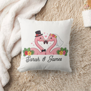 Coussin Cadeau de mariage personnalisé de flamant rose pou