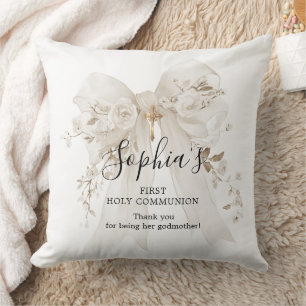 Coussin Cadeau de marraine Première Communion Nœud Blanc R