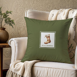 Coussin Cadeau de Noël nom de famille pastel chic et terre