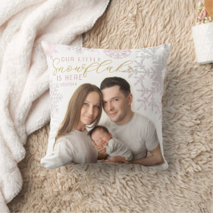 Coussin Cadeau de photo de bébé flocon de neige pour notre