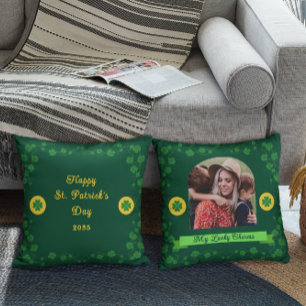Coussin Cadeau de photo de famille du trèfle de la Saint-P