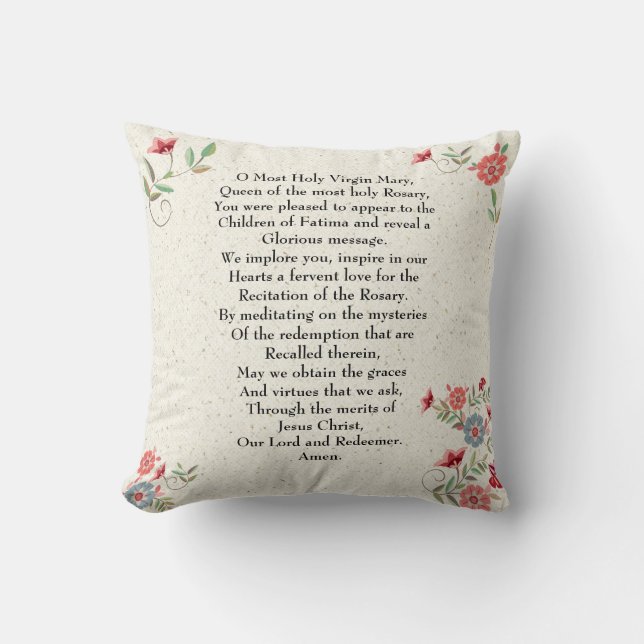 Coussin Cadeau de prière de la Dame catholique de Fatima P (Recto)