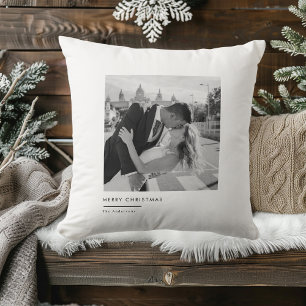 Coussin Cadeau élégant de Noël avec photo moderne en noir 