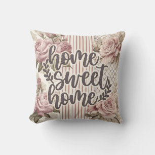 Coussin Cadeau immobilier Rose rayée Home Sweet Home