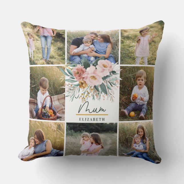 Coussin cadeau maman 8 photo rose girly belle florale (Recto)