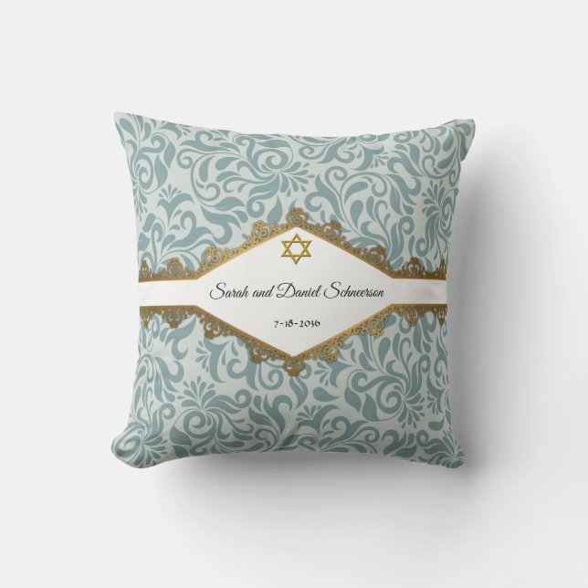 Coussin Cadeau Mariage Serenity Blue Brocade Gold Lace (Recto)