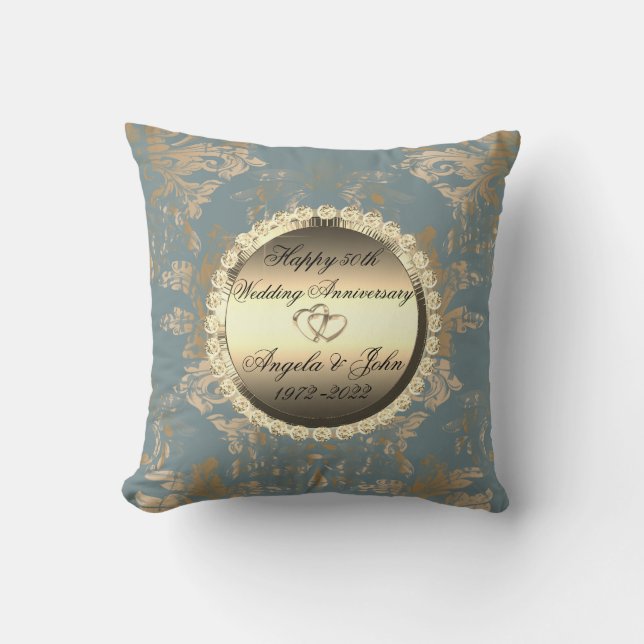 Coussin Cadeau or damassé 50e anniversaire de mariage (Recto)