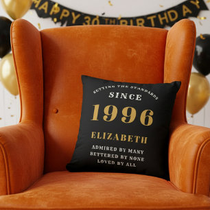 Coussin Cadeau personnalisé 30e anniversaire 1996 noir or