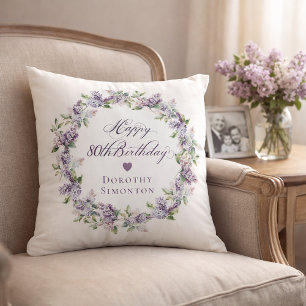 Coussin Cadeau personnalisé 80e anniversaire lilas violet