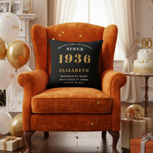 Coussin Cadeau personnalisé 90e anniversaire 1936 Noir Or