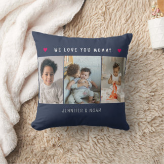 Coussin Cadeau personnalisé de collage de 3 photos pour ma