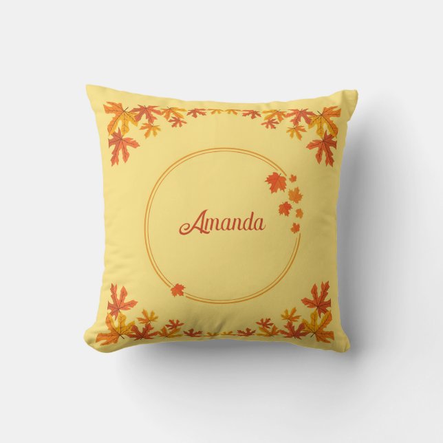 Coussin Cadeau personnalisé de feuilles d'automne orange (Recto)