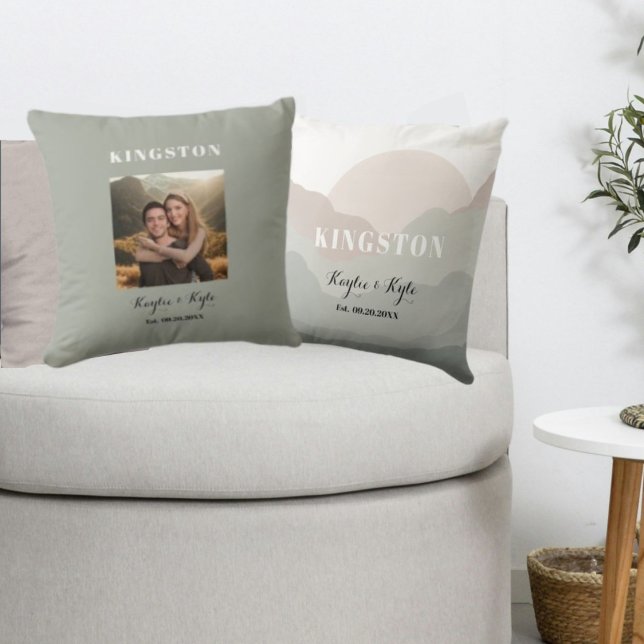Coussin Cadeau personnalisé de photo d'anniversaire   (Custom Boho Watercolor Anniversary Keepsake Pillows)