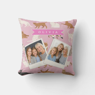 Coussin Cadeau personnalisé motif chat rose mignon pour am