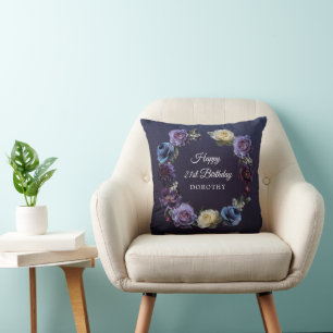 Coussin Cadeau personnalisé pour 21 ans Fleur violette lun