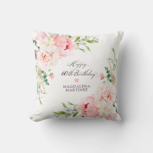Coussin Cadeau personnalisé pour 60 ans Fleurs roses