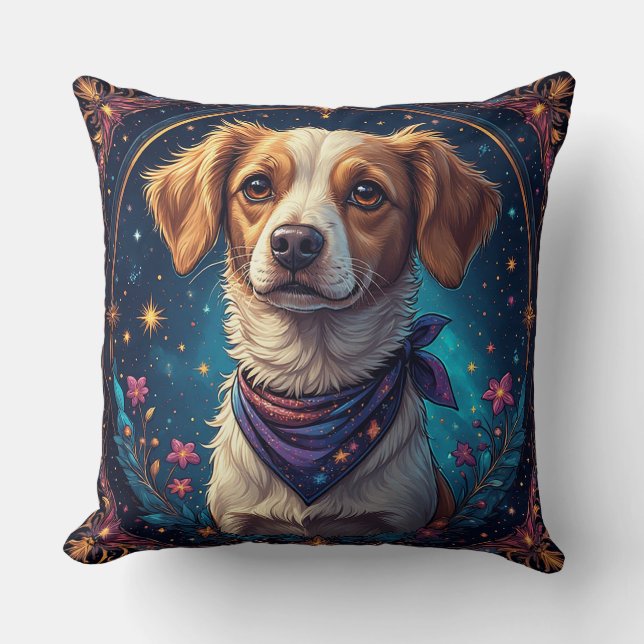 Coussin Cadeau pour amateur de chien et de fleurs colorées (Recto)