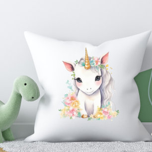 Coussin Cadeau Unicorn pour filles aquarelle