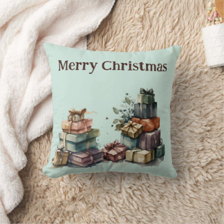 Coussin Cadeaux de Noël à l'aquarelle 