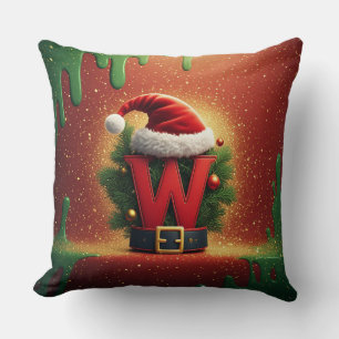 Coussin Cadeaux de Noël avec initiale W de Noël