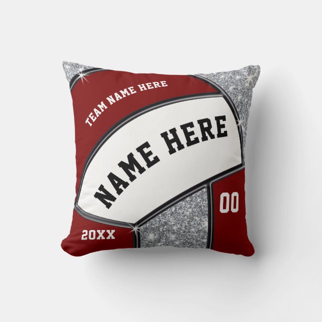 Coussin Cadeaux de volley-ball noir, blanc et argent (Recto)
