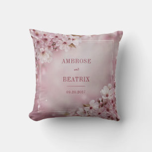 Coussin Cadre carré élégant à fleurs de cerisier rose