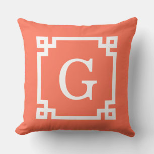 Coussin Cadre de clé grecque blanche de corail #2 Monogram