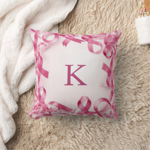 Coussin Cadre de sensibilisation au ruban rose chic Monogr