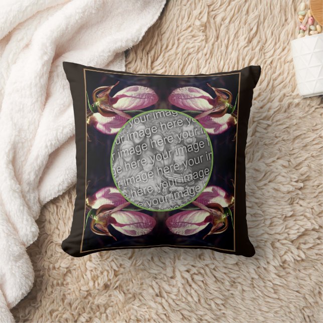 Coussin Cadre d'orchidée rose sauvage Ajouter votre photo (Couverture)