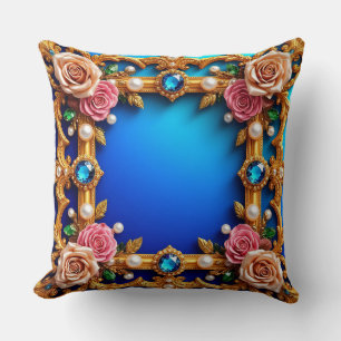 Coussin Cadre doré avec roses élégantes et perles