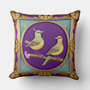 Coussin 🌟 Cadre doré oiseaux Classique Élégant Décoration
