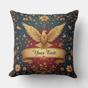 Coussin Cadre élégant de phénix en or avec motifs floraux