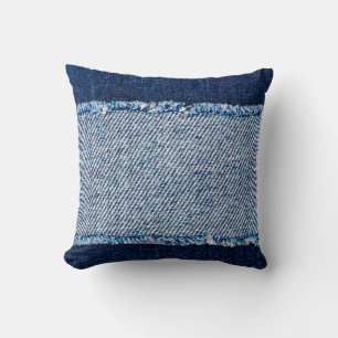 Coussin Cadre en tissu jean bleu Denim. Dénim bleu fleur