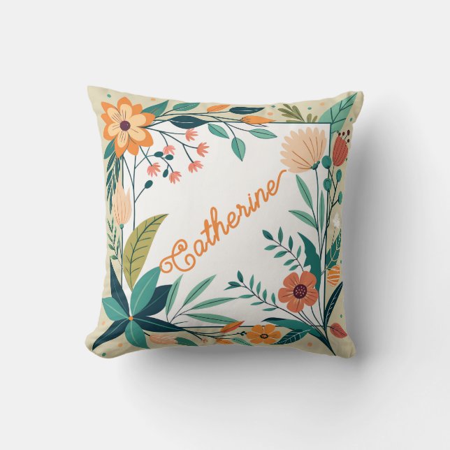 Coussin Cadre Floral Personnalisé Avec Nom Personnalisé (Recto)