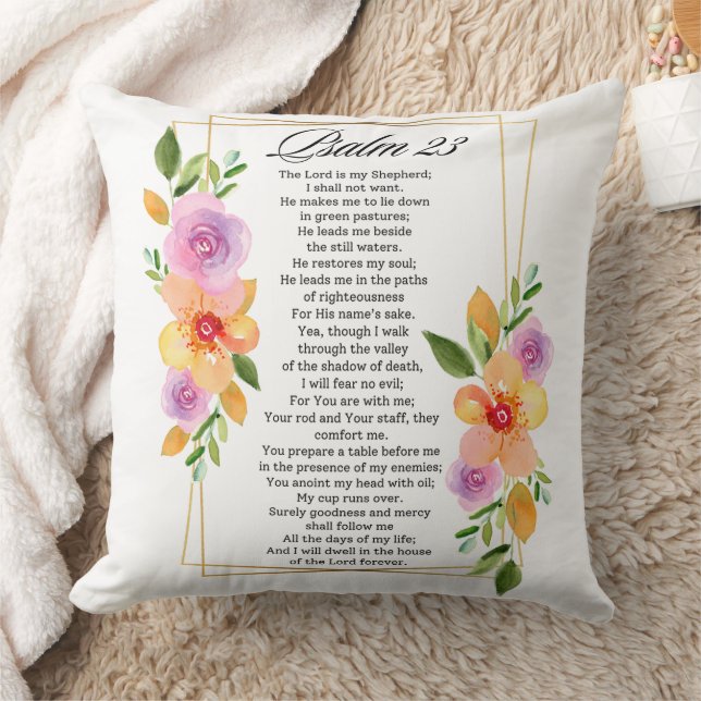 Coussin Cadre géométrique floral Psaume 23 (Couverture)