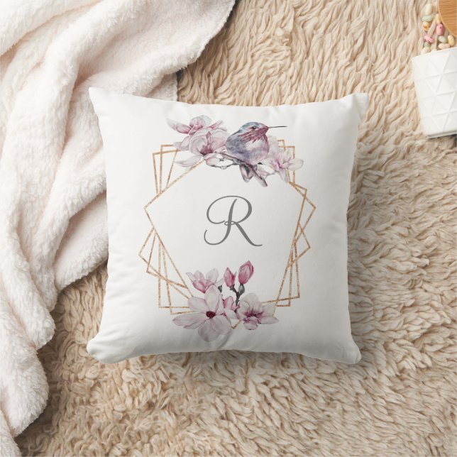 Coussin Cadre Orné de Magnolias Roses Blanches et Oiseau e (Couverture)